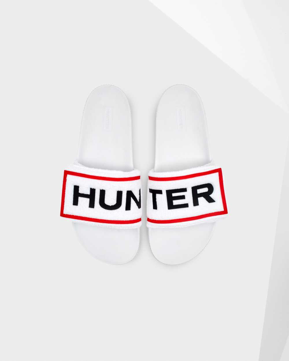 Ciabatte Hunter Original Terry Towelling Logo Adjustable Donna - Bianche | 400-956105 IT